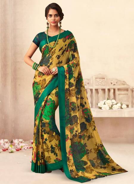 Dark Green Colour RUCHI STRAWBERRY Fancy Regular Wear Chiffon Sartin Border Designer Printed Saree Collection 1511-D